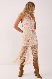 NASTY GAL Beaded Halter Fringe Mini Dress
