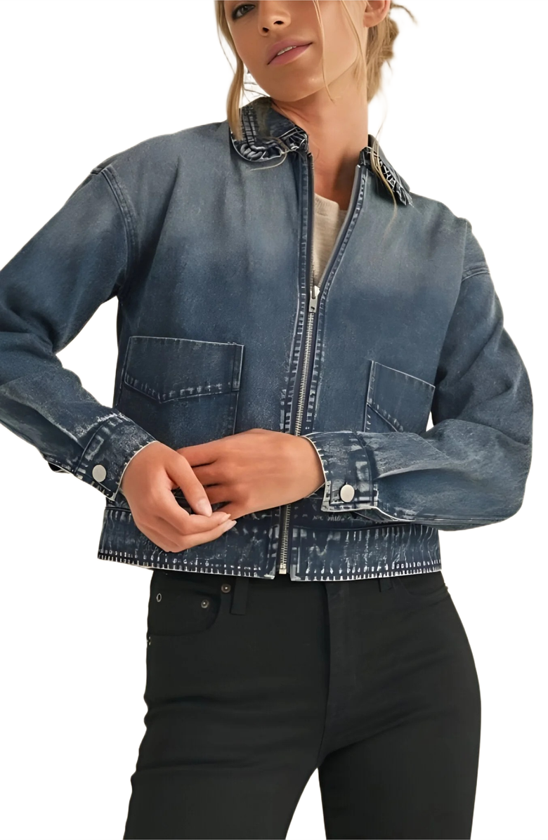 Knit and Lounge Cropped Zip-Front Denim Jacket, Main, color, 