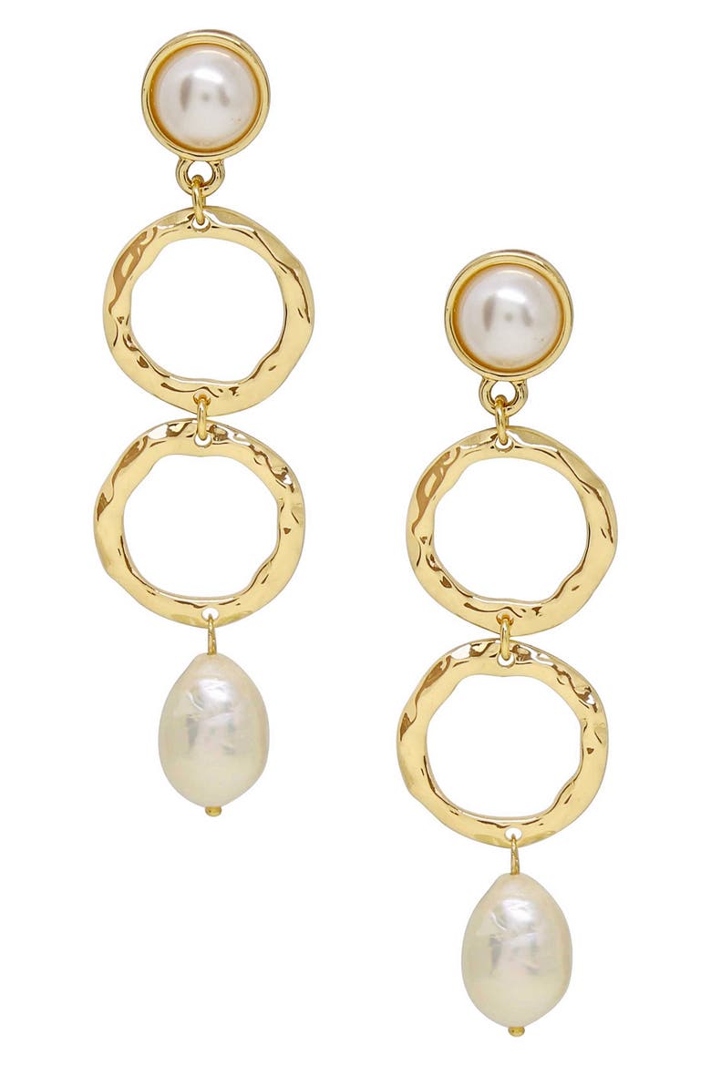 Textured Pearl Drop Earrings, Main, color, GOLD