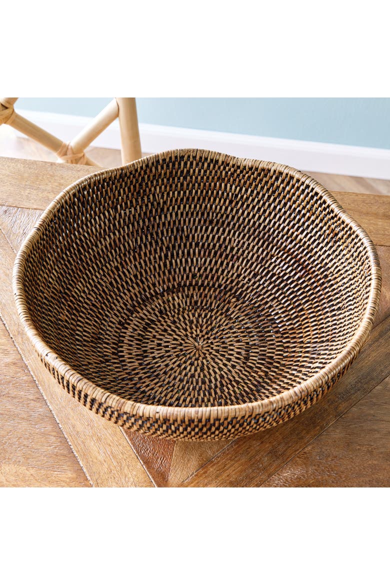 Burma Rattan Scalloped Edge Decorative Bowl, Alternate, color, Brown