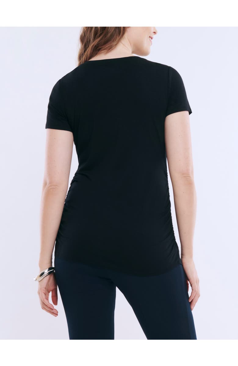 MOTHERHOOD MATERNITY V-Neck Side-Ruched Maternity Short Sleeve Tee, Alternate, color, Black