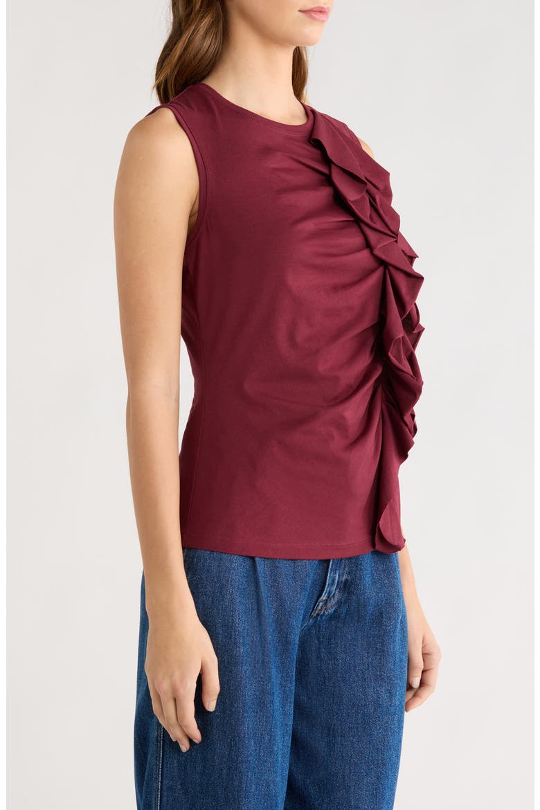Clio Sleeveless Organic Cotton Ruched Top, Alternate, color, CLARET