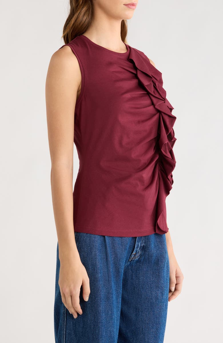 Ulla Johnson Clio Sleeveless Organic Cotton Ruched Top, Alternate, color, Claret