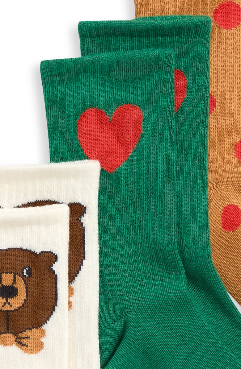 Mini Rodini Kids' Assorted 3-Pack Stretch Cotton Blend Crew Socks, Alternate, color, Green Multi