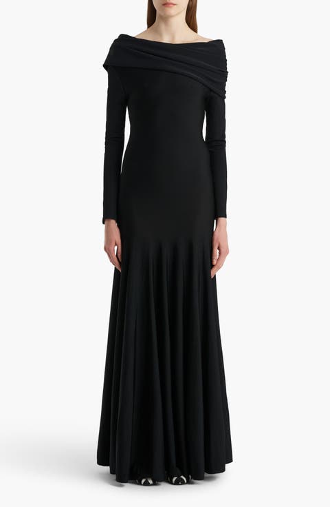 Genesis Off The Shoulder Long Sleeve Gown