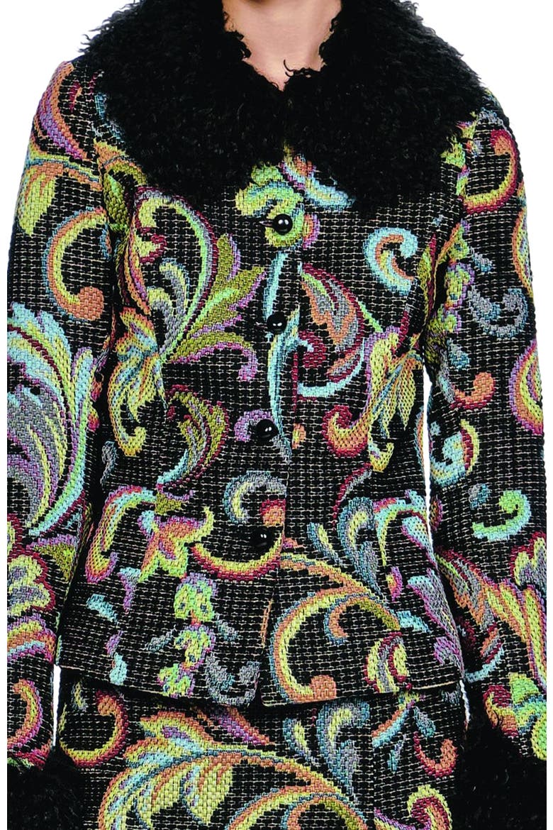 Tapestry Faux Fur Jacket, Alternate, color, Black Multi