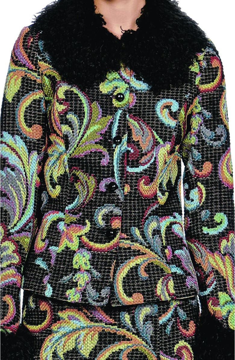 Anna Sui Tapestry Faux Fur Jacket, Alternate, color, Black Multi
