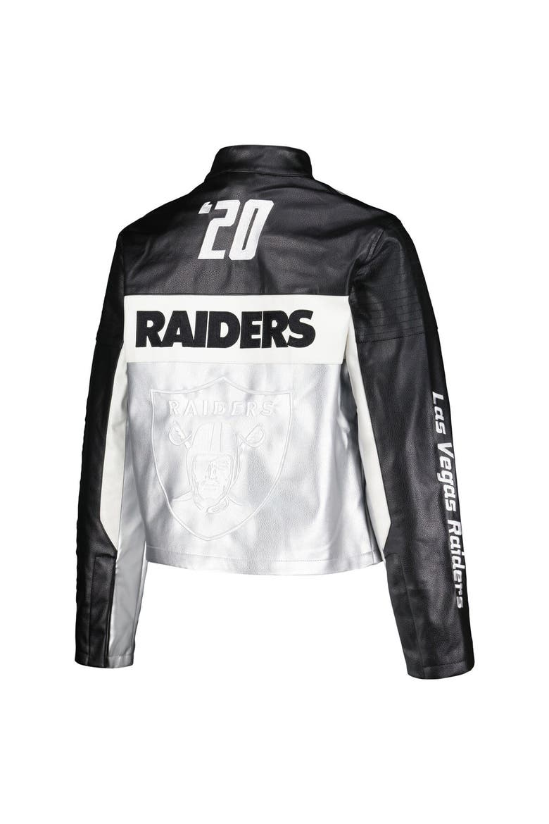 Women's The Wild Collective  Black Las Vegas Raiders Faux Leather Full-Zip Racing Jacket, Alternate, color, Black