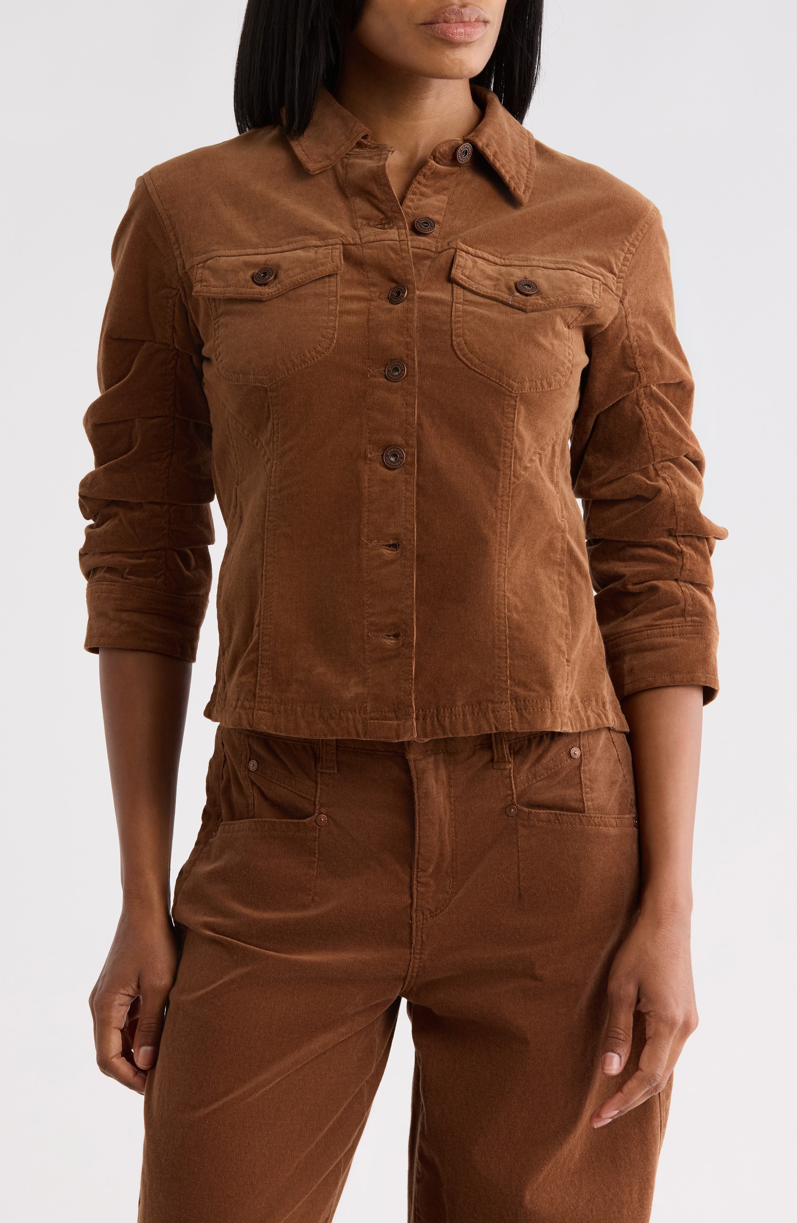 Ruched Sleeve Corduroy Jacket