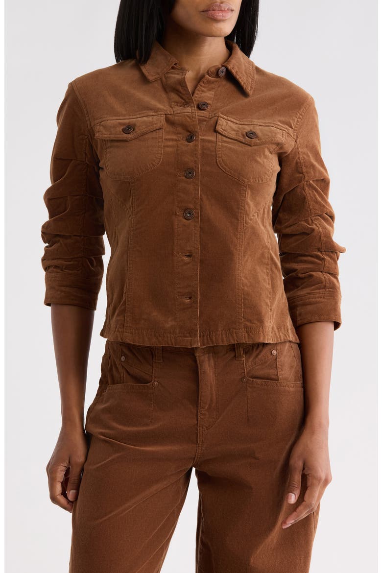 Ruched Sleeve Corduroy Jacket, Main, color, TOBACCO