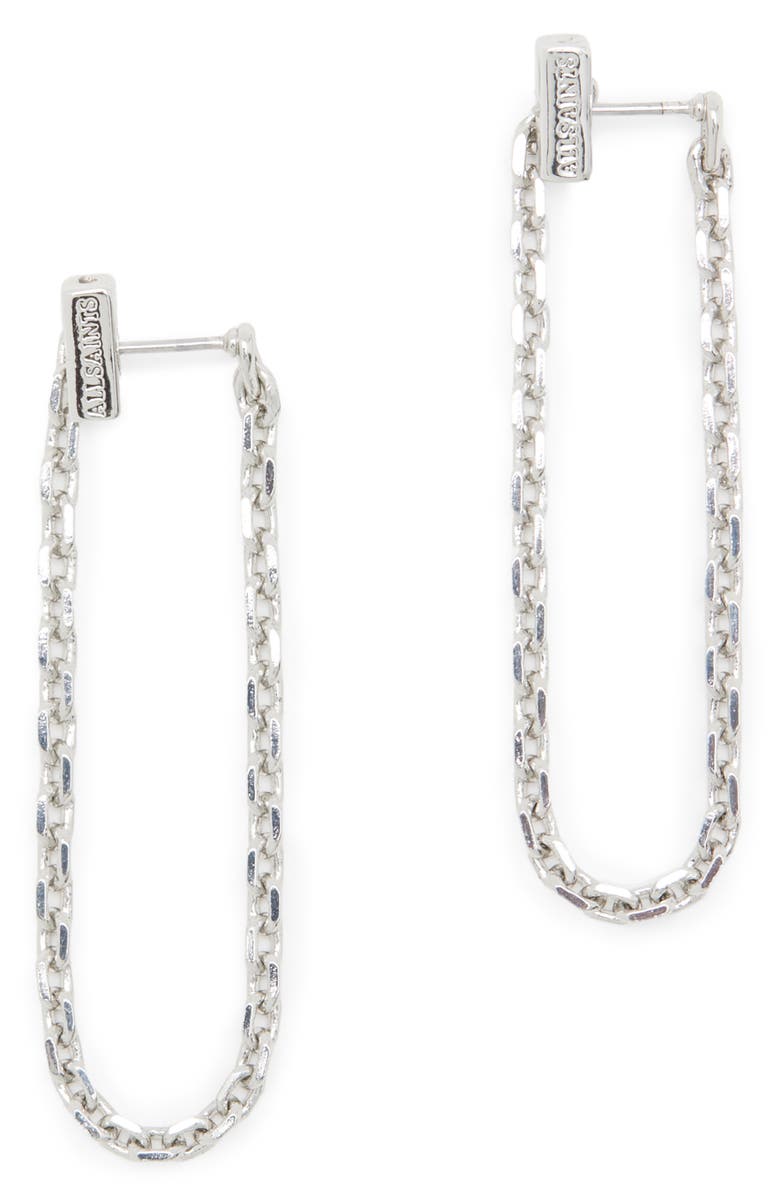 AllSaints Chain Front Back Drop Earrings, Main, color, Rhodium