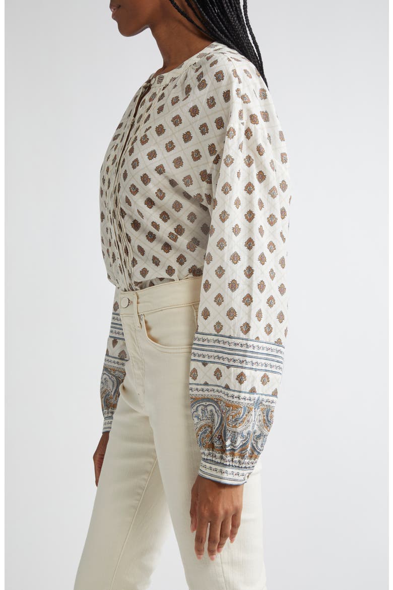 Lollie Mixed Print Cotton Blend Button-Up Shirt, Alternate, color, DOVE MULTI