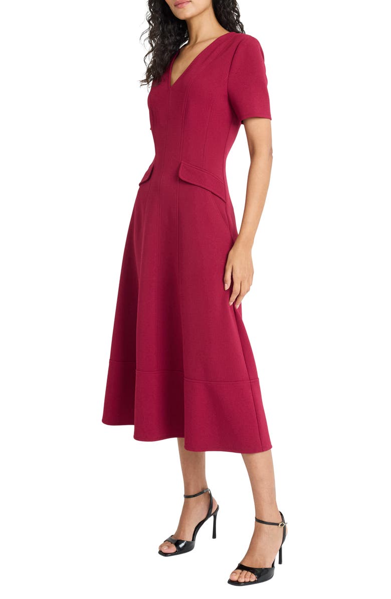 Maggy London Short Sleeve Pocket Fit & Flare Midi Dress, Alternate, color, Beet Red
