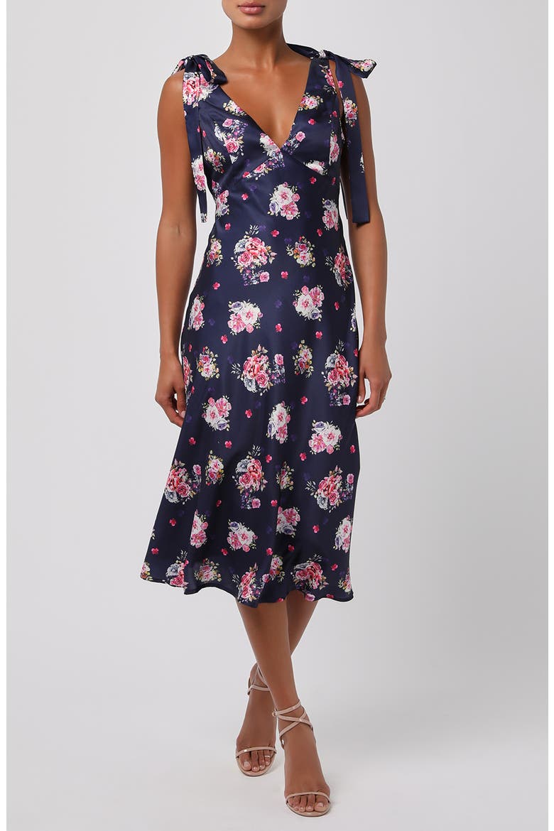 Henrieta Tie Strap Midi Dress, Main, color, NAVY MULTI