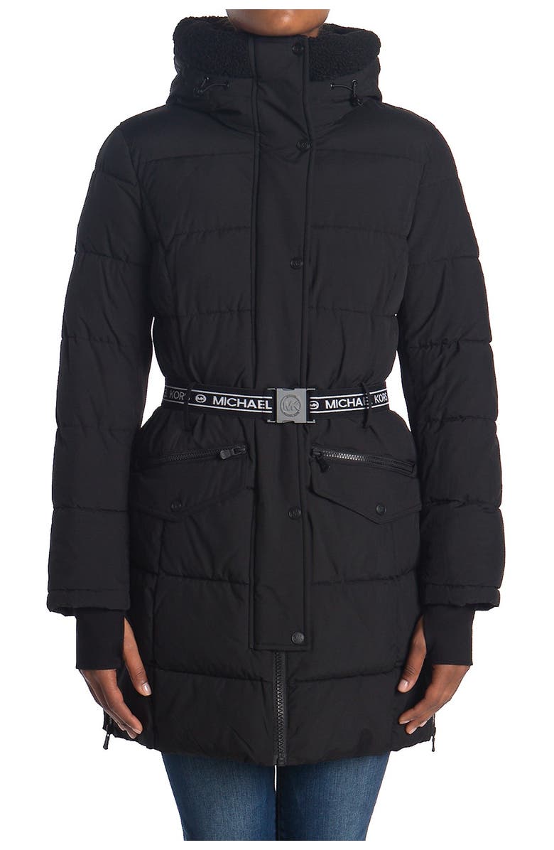 Michael Kors Belted Parka With Shearling Hood, Alternate, color, 