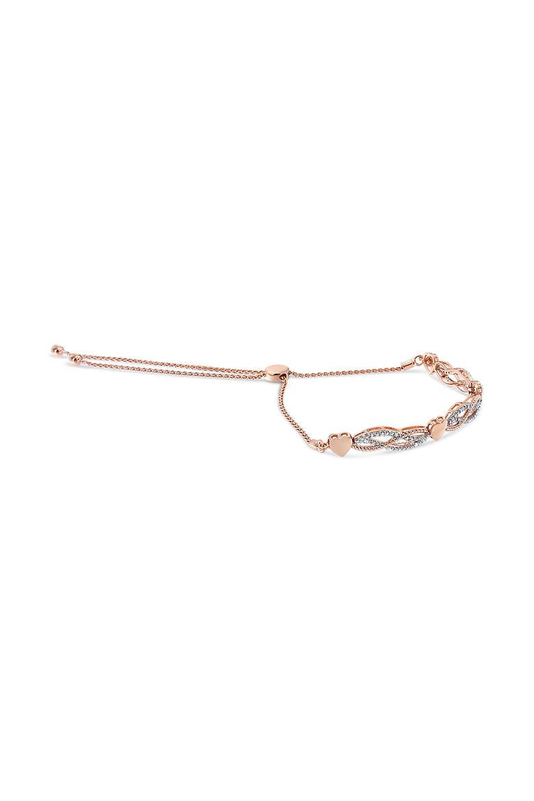 14K Rose Gold Plated Silver Diamond Accent Link and Heart Adjustable Bolo Bracelet, Alternate, color, Pink