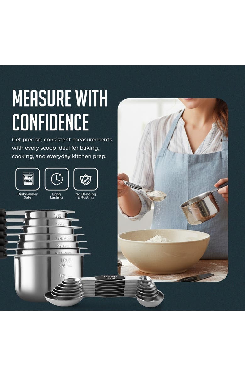 Luminuxe Magnetic Measuring Cups and Spoons Stainless Steel Set, Alternate, color, Silver