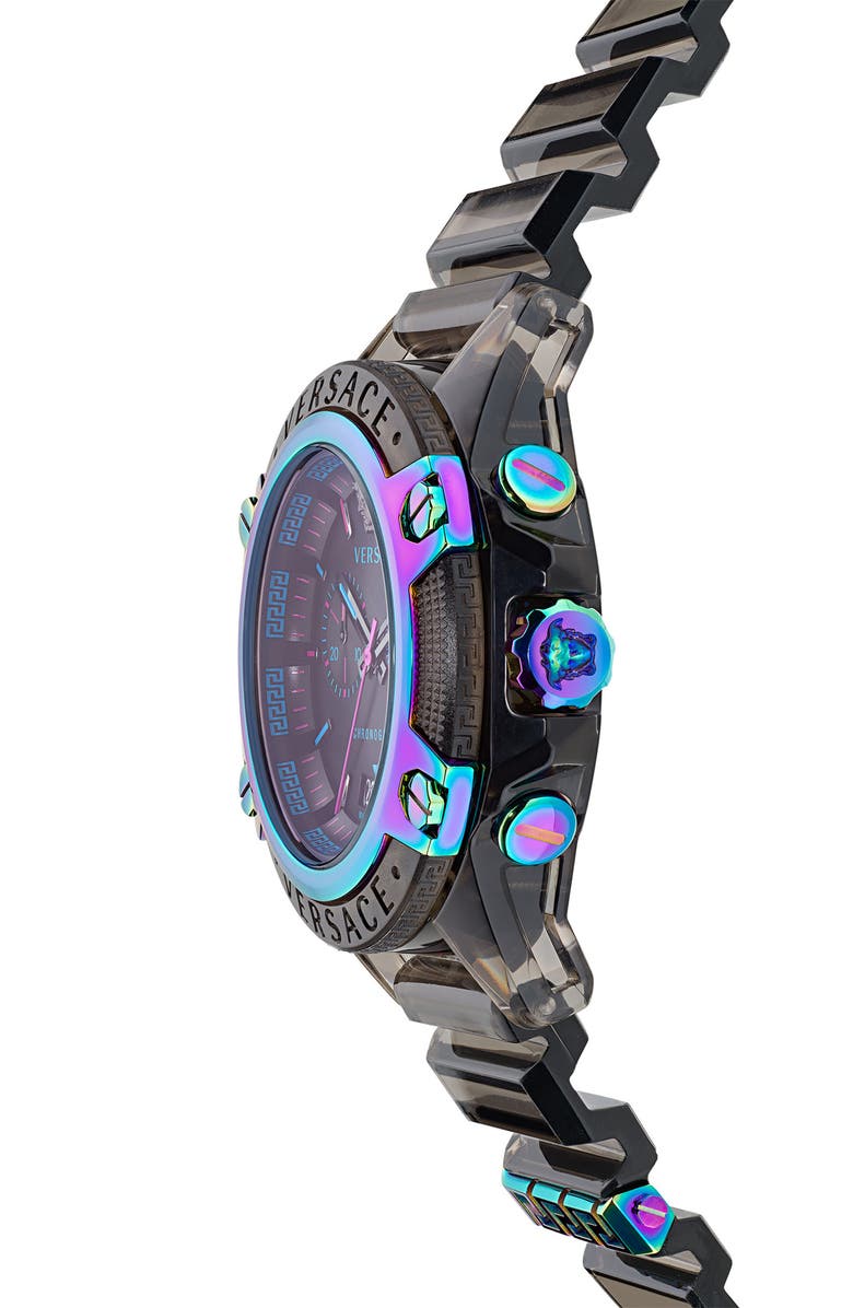 Versace Icon Active Chronograph Silicone Strap Watch, 44mm, Alternate, color, Black