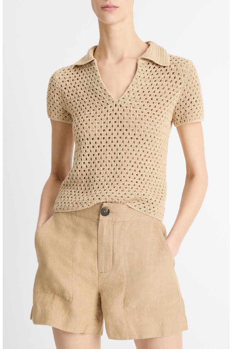 Open Stitch Cotton Johnny Collar Sweater, Main, color, PALE NUT