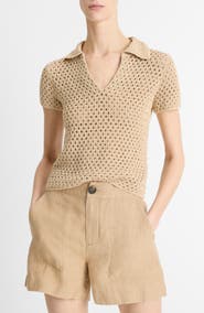 Vince Open Stitch Cotton Johnny Collar Sweater