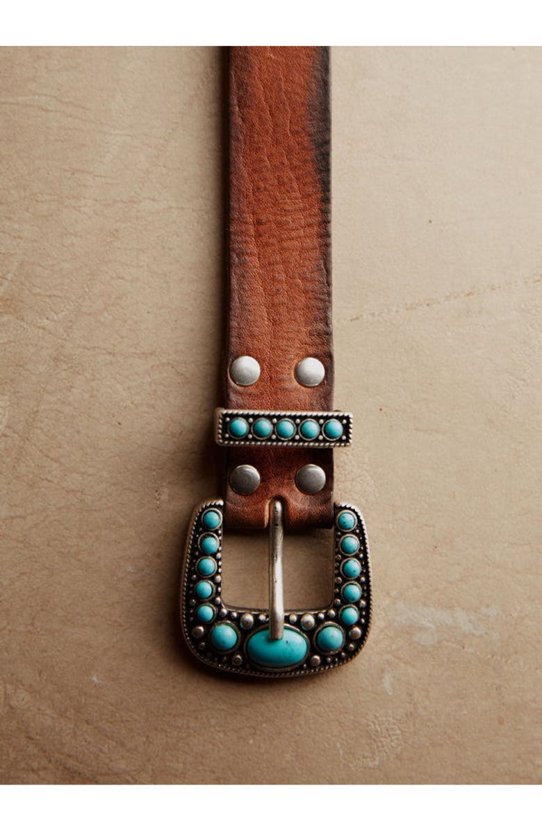 Fortela Thelma Leather Belt with Turquoise Studs, Alternate, color, Kai