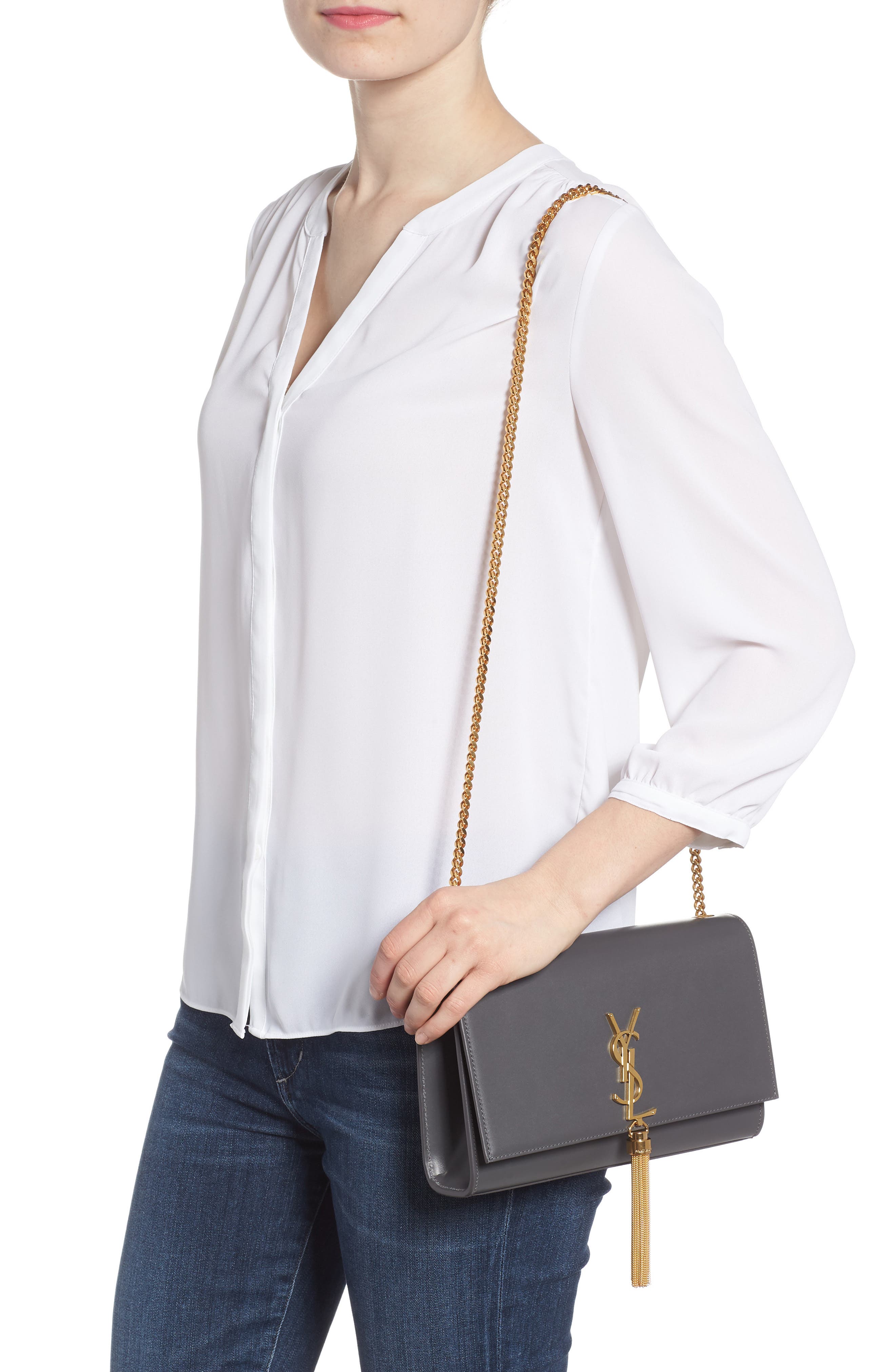 Saint Laurent Medium Kate Leather Shoulder Bag, Alternate, color, 