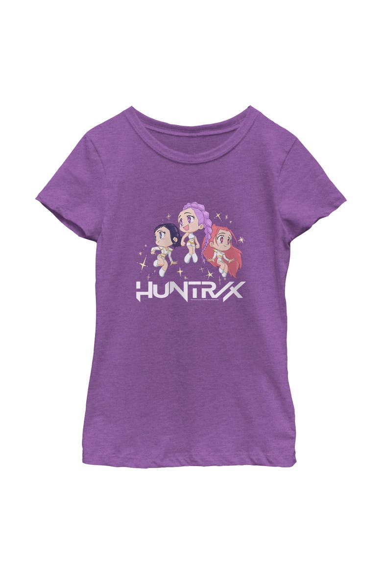 Girls' Chibi Trio Huntrix Graphic Short Sleeve T-Shirt, Main, color, Purple Berry
