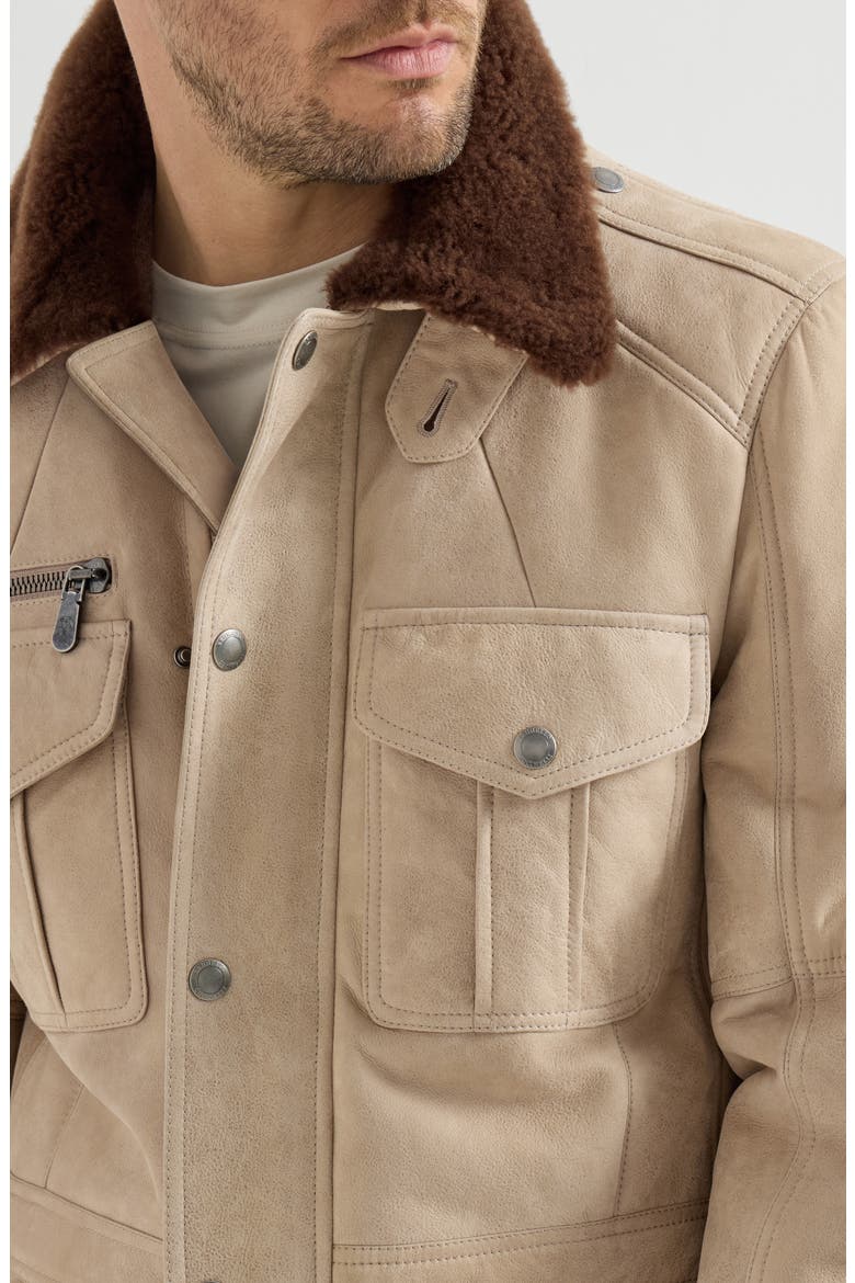 Waxed shearling safari jacket, Alternate, color, White