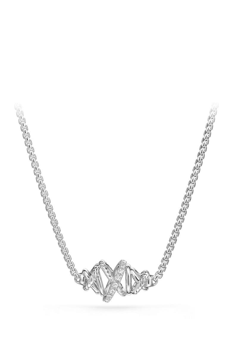 Crossover Single Station Necklace with Diamonds, Main, color, SILVER