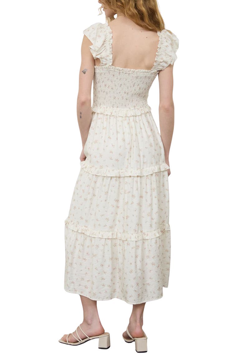 Bow Smocked Midi Dress, Alternate, color, CREAM MULTI