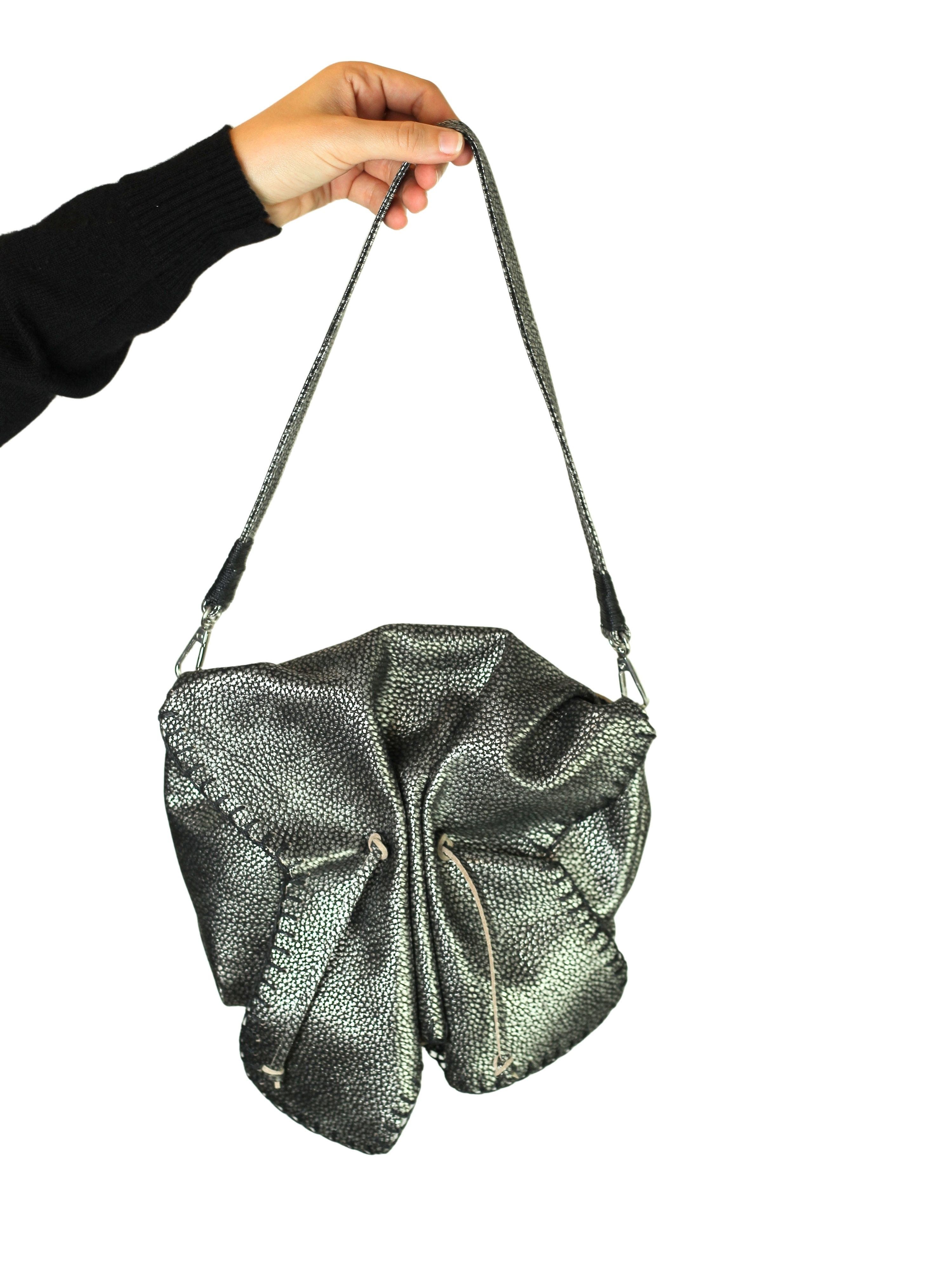 Carlos Falchi Medium Butterfly Leather Bag, Alternate, color, Roman Chrome