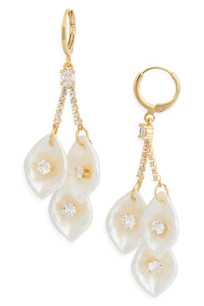 Cecilia Pearly Shell Drop Earrings, Main, color, GOLD