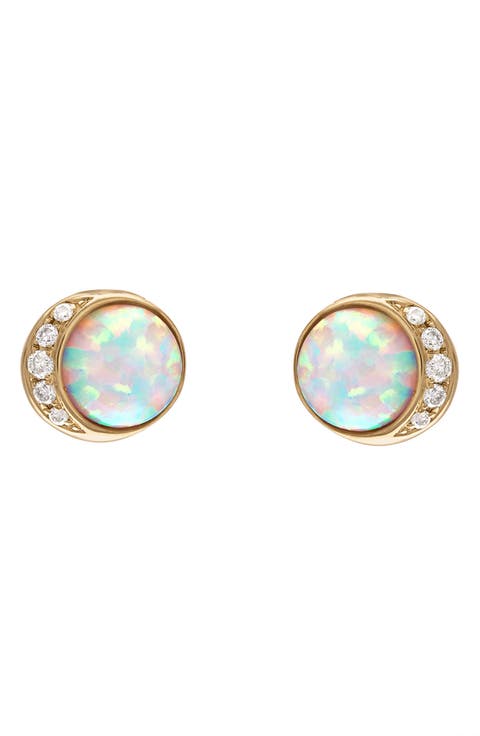 Large Moonrise Opal & Diamond Stud Earrings