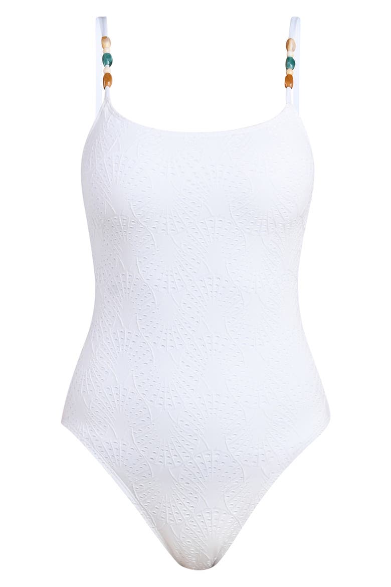 Shell Bound Beaded Strap One-Piece Swimsuit, Alternate, color, WHITE