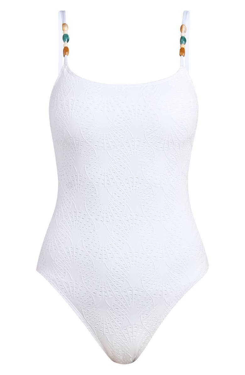 La Blanca Shell Bound Beaded Strap One-Piece Swimsuit, Alternate, color, White