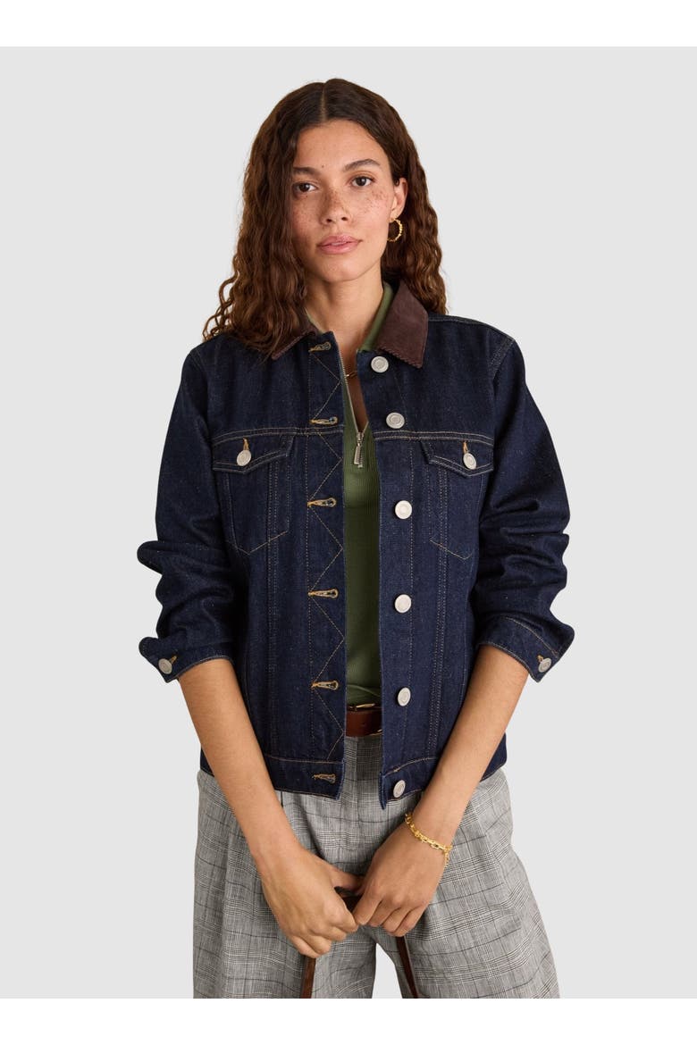 Nalan Denim Trucker Jacket, Main, color, Dark Denim & Dark Chocolate