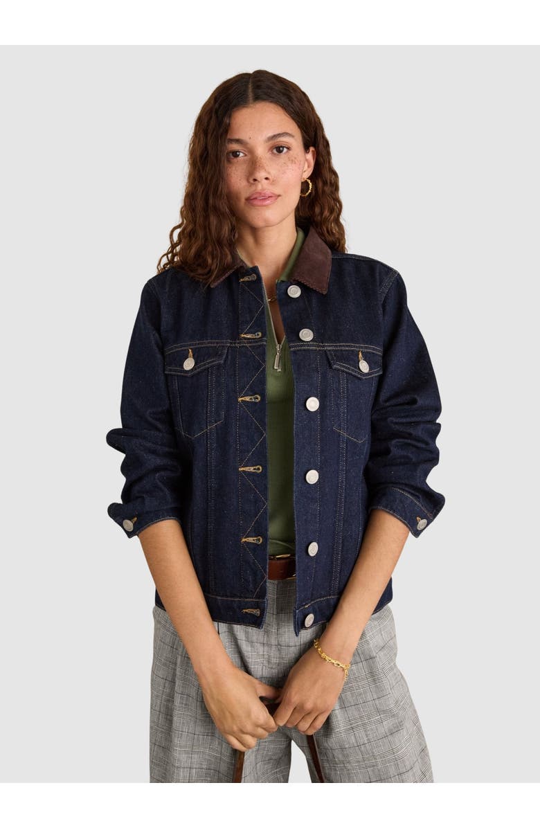 ZDNU 81043072 Nalan Denim Trucker Jacket, Main, color, Dark Denim & Dark Chocolate