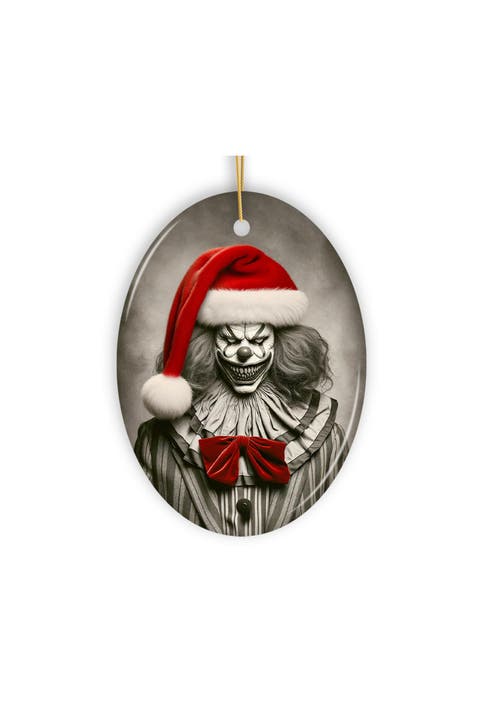 Vintage Sepia Santa Hat Clown Ceramic Ornament