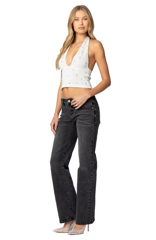 Shop Edikted Embellished Crop Halter Top In Cream