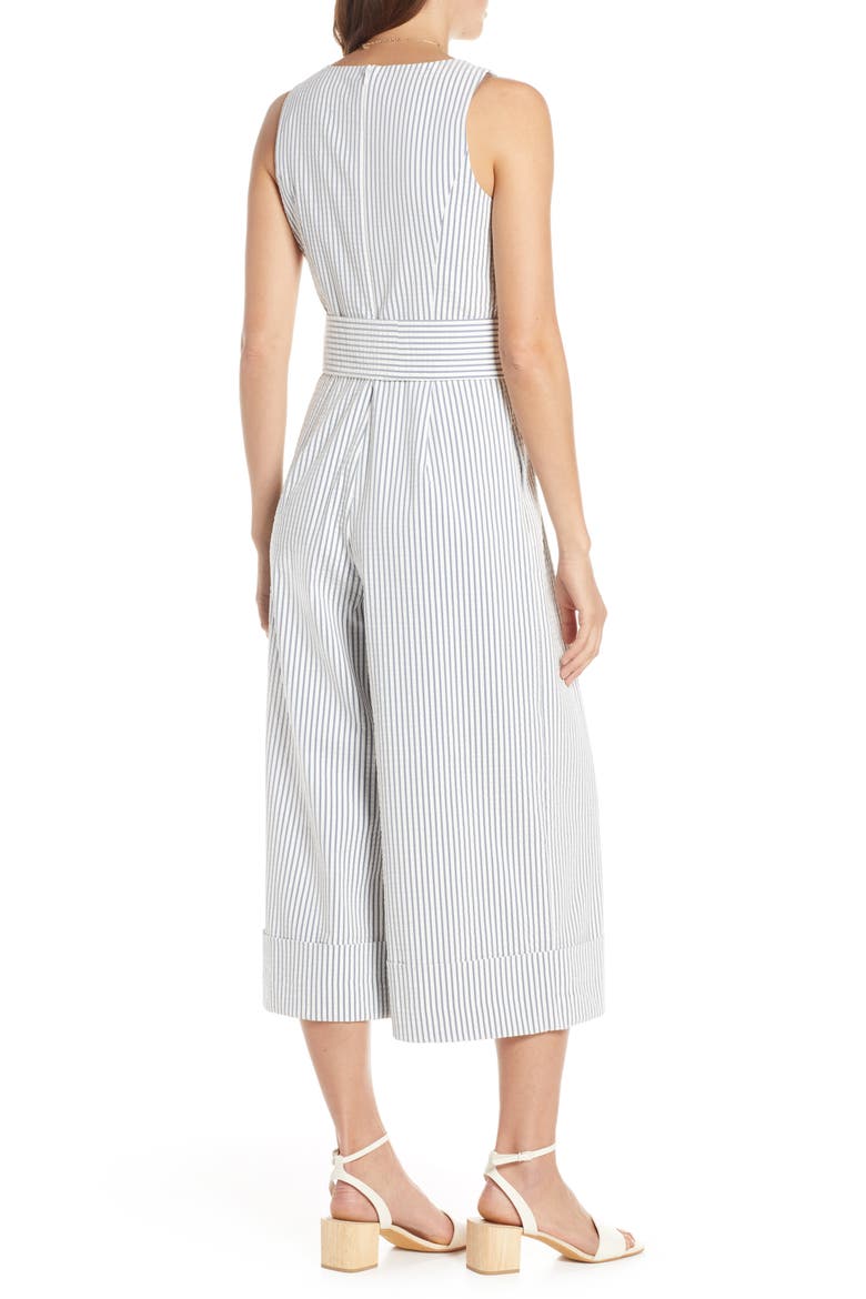 Crop Seersucker Jumpsuit, Alternate, color, BLUE