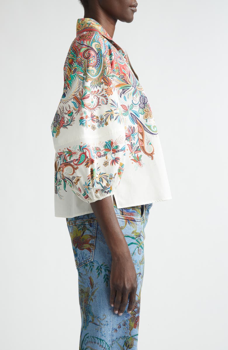 Etro Floral Paisley Cotton Top, Alternate, color, Print On White Base