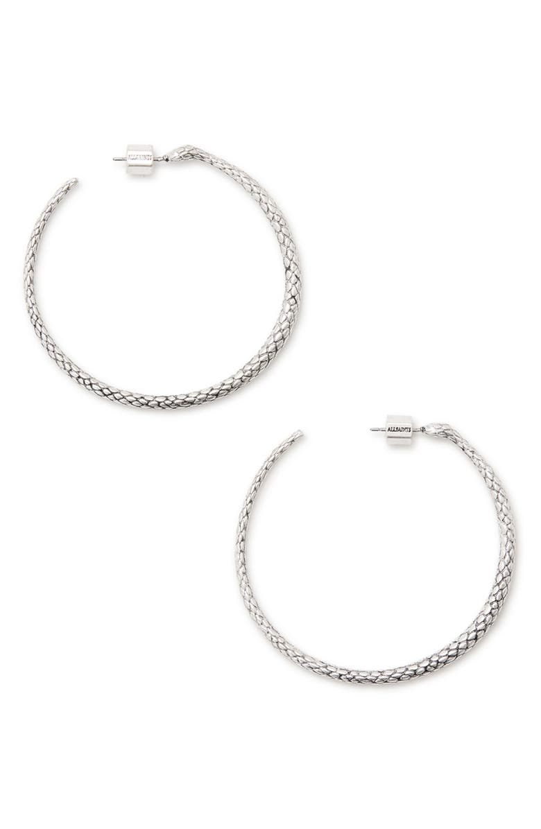 AllSaints Serpentine Hoop Earrings, Main, color, Warm Silver
