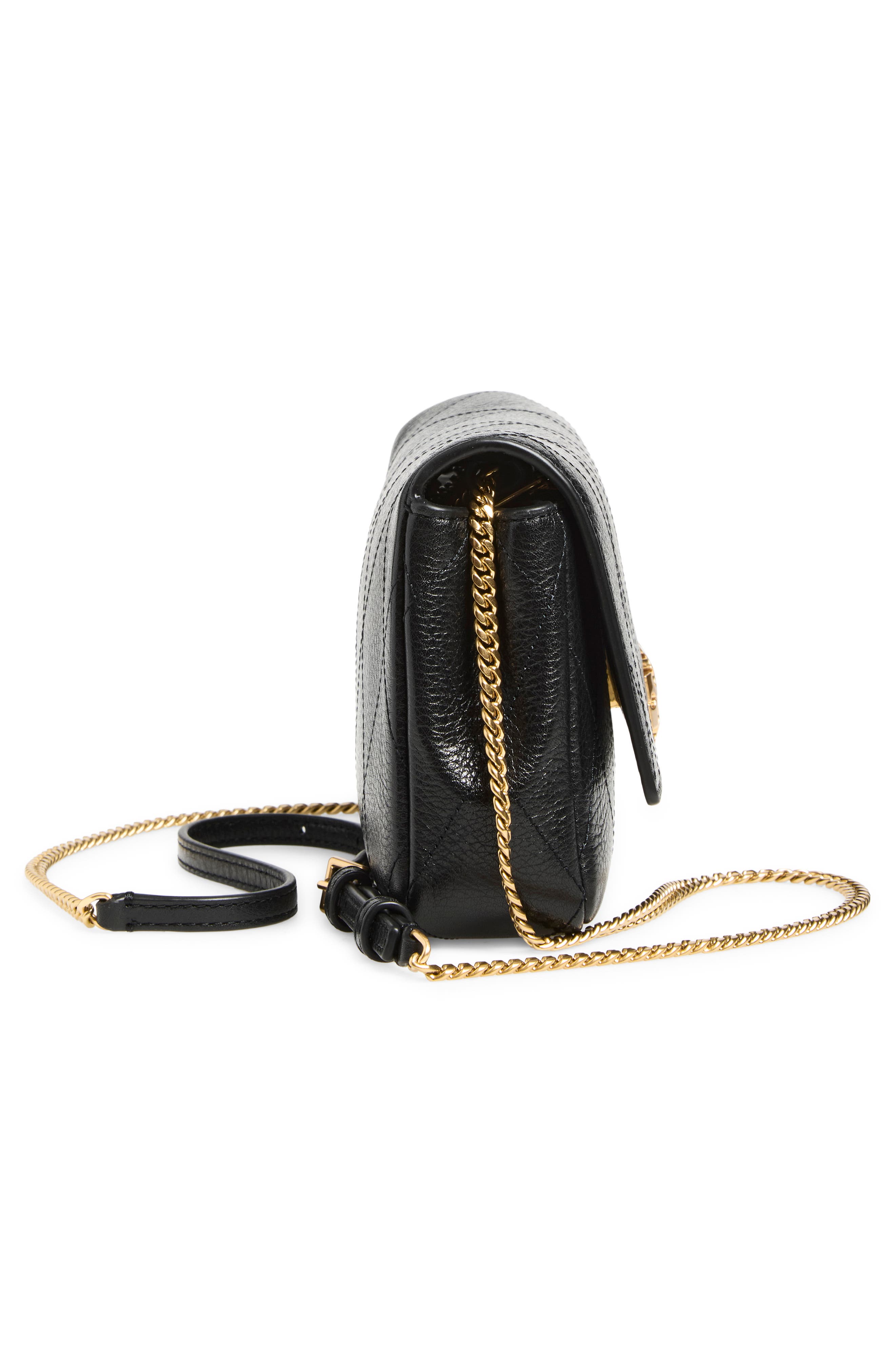 Charlie Quilted Leather Chain Wallet, Alternate, color, BLACK