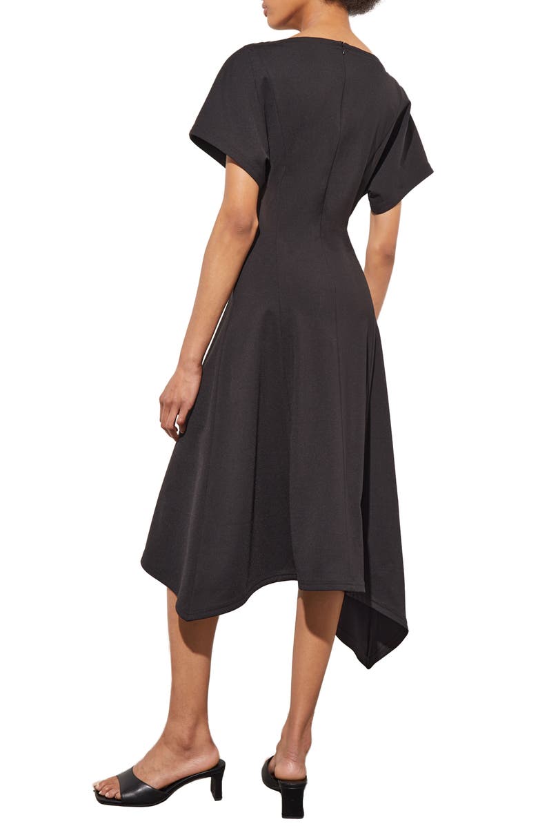 Ming Wang Asymmetric Midi Dress, Alternate, color, Black