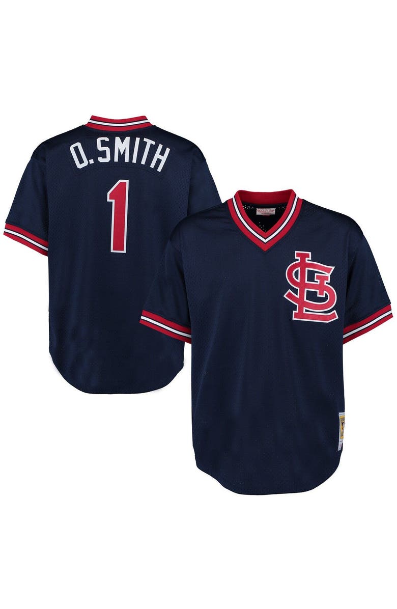 Mitchell & Ness Men's Mitchell & Ness Ozzie Smith Navy St. Louis Cardinals 1994 Authentic Cooperstown Collection Mesh Batting Practice Jersey, Main, color,