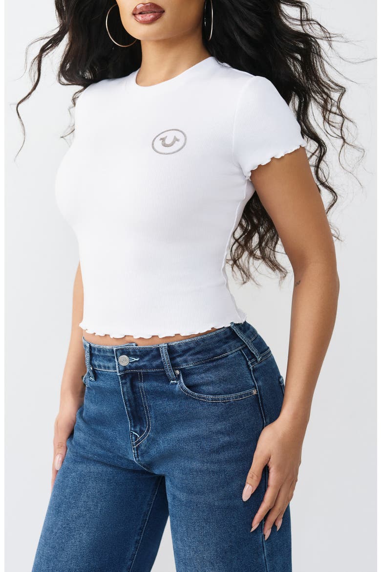 Rose Lettuce Edge Ribbed Crop T-Shirt, Alternate, color, OPTIC WHITE