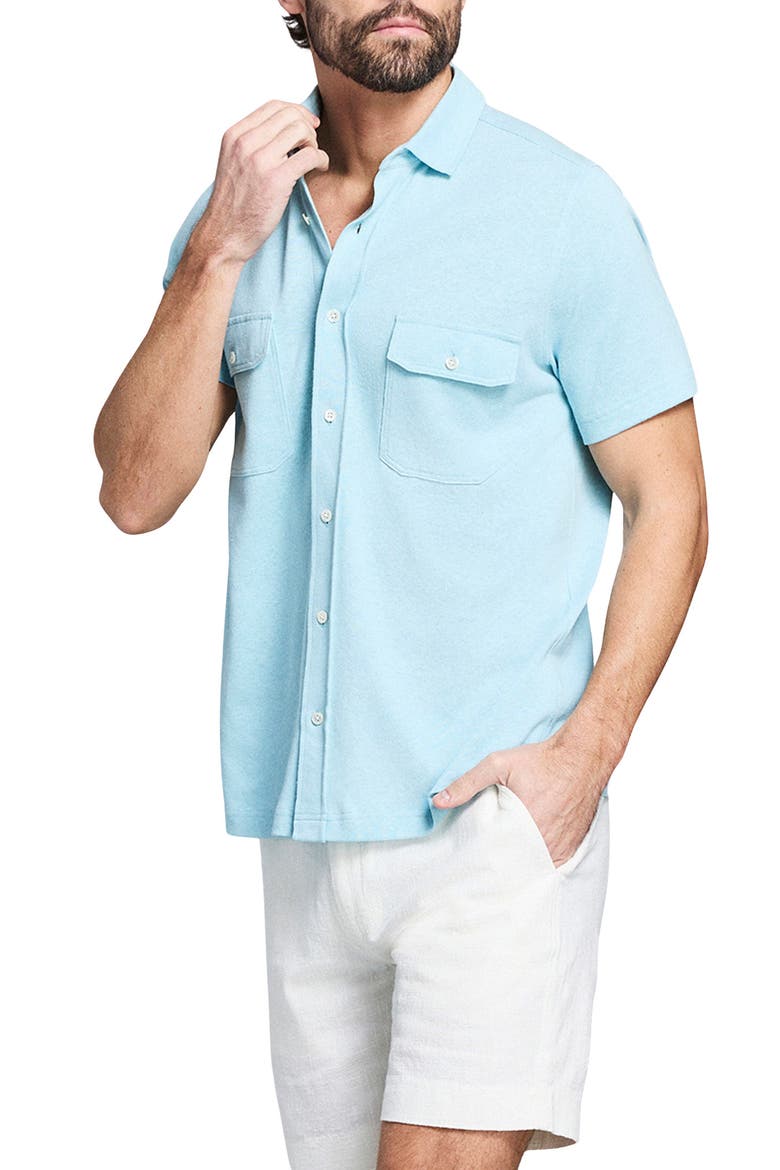 Hemp & Cotton Knit Short Sleeve Button-Up Shirt, Alternate, color, SKY BLUE