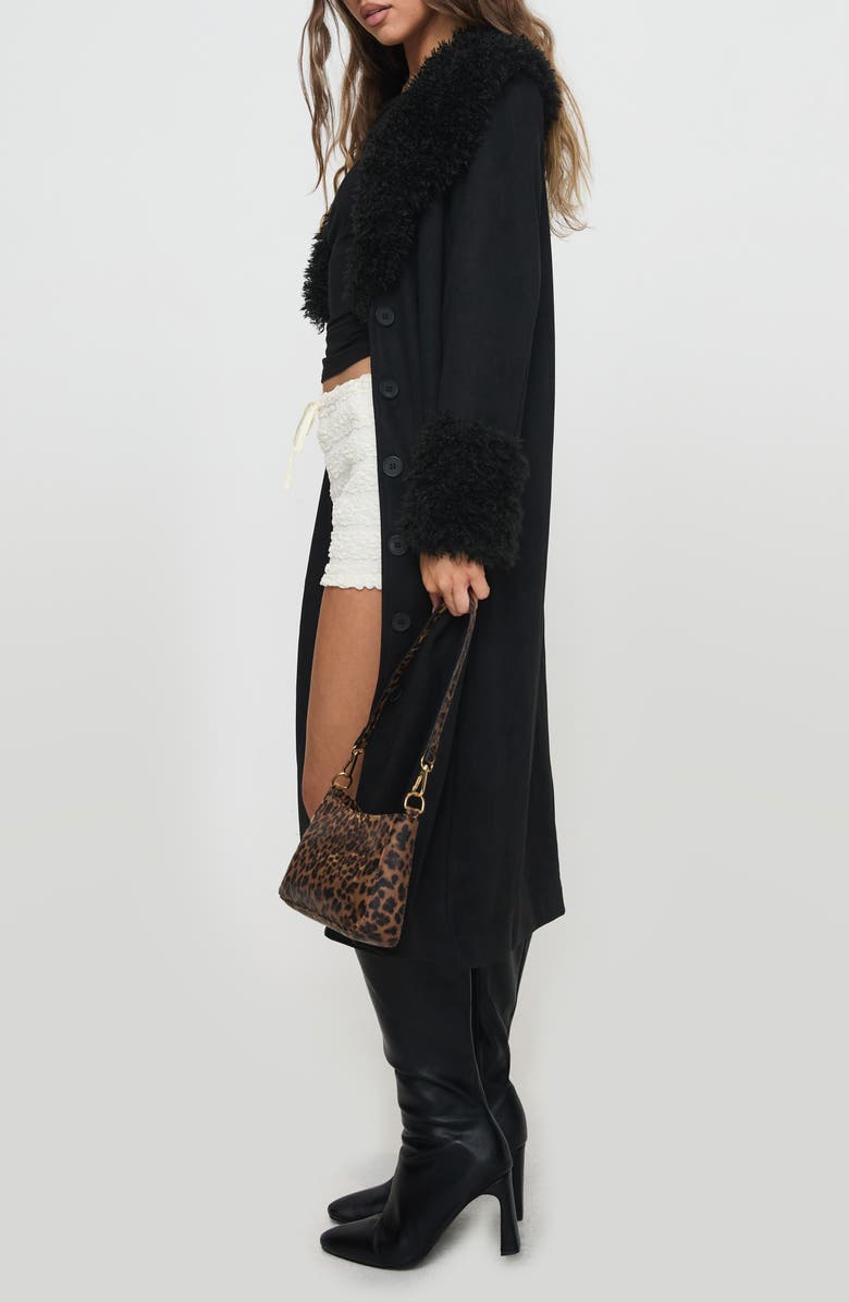 Princess Polly After Party Faux Suede Long Coat with Faux Shearling Trim, Alternate, color,