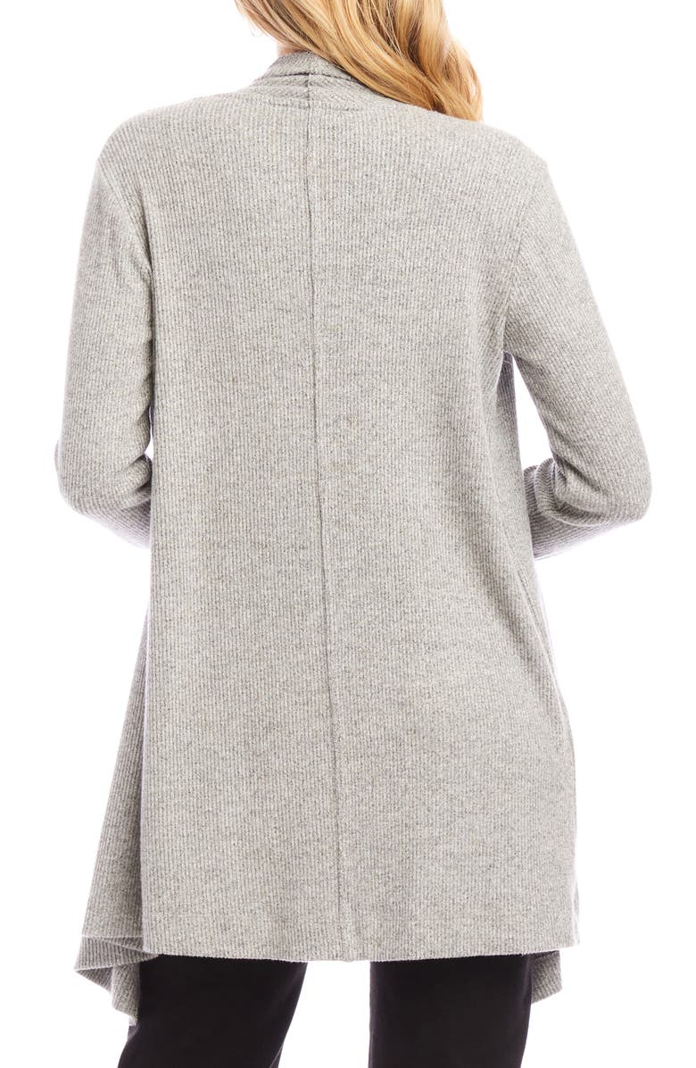 Karen Kane Drape Collar Rib Longline Cardigan, Alternate, color, Gray