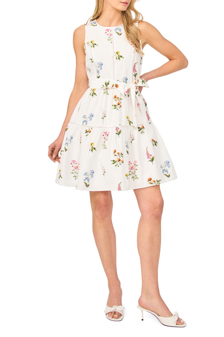 Rena Print Tie Waist Dress, Main, color, VANILLA ICE